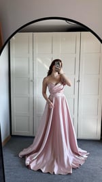 Ophelia Saten Düşük Kol Pudra Pembe Abiye