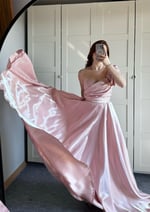 Ophelia Saten Düşük Kol Pudra Pembe Abiye