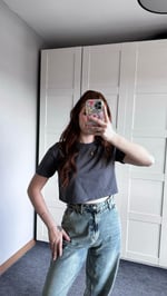 Oversize Crop Tişört Antrasit