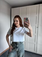 Oversize Crop Tişört Beyaz