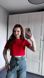 Oversize Crop Tişört Kırmızı