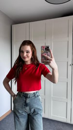 Oversize Crop Tişört Kırmızı
