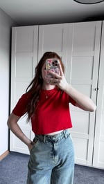 Oversize Crop Tişört Kırmızı
