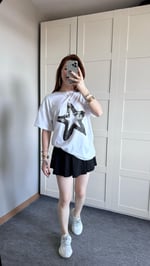 Oversize Star Beyaz Tişört 
