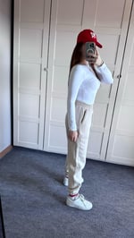 Oversize Yüksek Bel Şardonlu Eşofman Bej