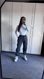 Oversize Yüksek Bel Şardonlu Eşofman Füme