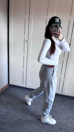 Oversize Yüksek Bel Şardonlu Eşofman Gri