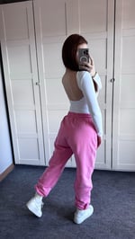 Oversize Yüksek Bel Şardonlu Eşofman Pembe