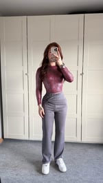 Oysh. Simli Uzun Kol Body Bordo