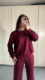 Oysh Taşlı Eşofman Takımı Bordo