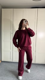 Oysh Taşlı Eşofman Takımı Bordo