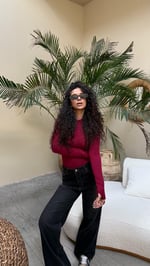 Parmak Detaylı Yarım Balıkçı Yaka Bluz Bordo
