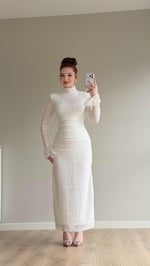 Peach Dantel Basıc Elbise Beyaz