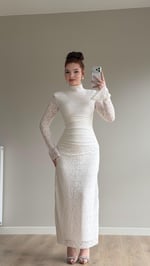 Peach Dantel Basıc Elbise Beyaz