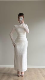 Peach Dantel Basıc Elbise Beyaz