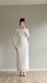 Peach Dantel Basıc Elbise Beyaz