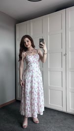 Pembe Çiçekli Gloplu Elbise 