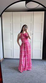 Pembe Kuşaklı Bol Paça Tulum