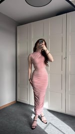 Pembe Yandan Drapeli Etek Takım