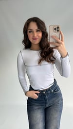Pis Dikişli Crop Beyaz