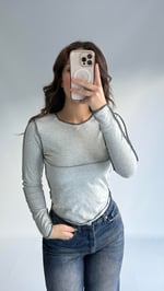 Pis Dikişli Crop Gri
