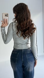 Pis Dikişli Crop Gri