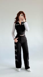 Plazzo Yan Kurdele Nakışlı Pantolon Beyaz