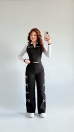 Plazzo Yan Kurdele Nakışlı Pantolon Beyaz