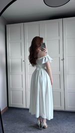 Poplin Fırfırlı Beyaz Elbise