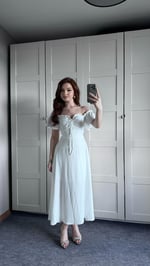 Poplin Fırfırlı Beyaz Elbise
