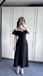 Poplin Fırfırlı Siyah Elbise