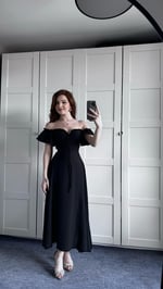 Poplin Fırfırlı Siyah Elbise