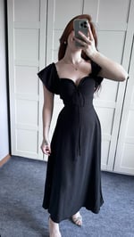 Poplin Fırfırlı Siyah Elbise