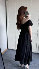 Poplin Fırfırlı Siyah Elbise
