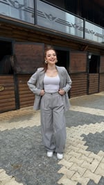 Premium Naturel Gri Vatkalı Ceket Takım