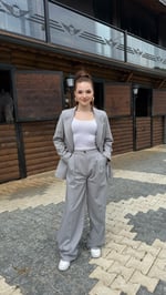 Premium Naturel Gri Vatkalı Ceket Takım