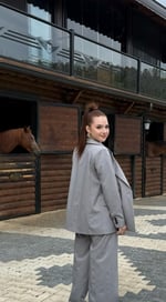 Premium Naturel Gri Vatkalı Ceket Takım