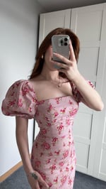 Prenses Kol Pembe Çiçekli Kalem Elbise
