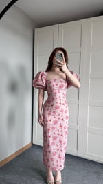 Prenses Kol Pembe Çiçekli Kalem Elbise