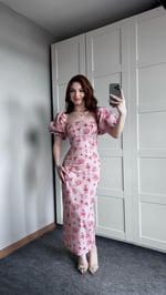 Prenses Kol Pembe Çiçekli Kalem Elbise