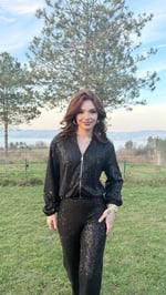 Pul Payetli Hırka Fermuarlı Siyah