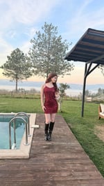Pul Payetli Kısa Mini Etek Bordo