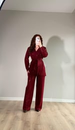 Pullu Premium Ceket Takım Bordo