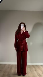 Pullu Premium Ceket Takım Bordo