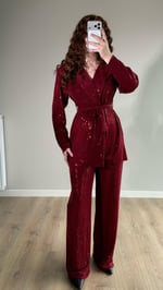 Pullu Premium Ceket Takım Bordo