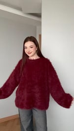 Püsküllü Yumuşak Kazak Bordo