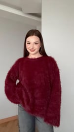 Püsküllü Yumuşak Kazak Bordo