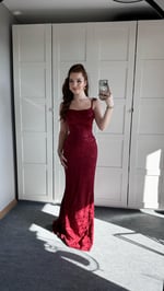 Rachel Bordo Saten Elbise