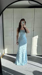 Rachel Mavi Saten Elbise