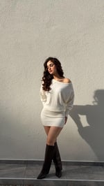 Ribana Asimetrik Kesim Mini Elbise Beyaz